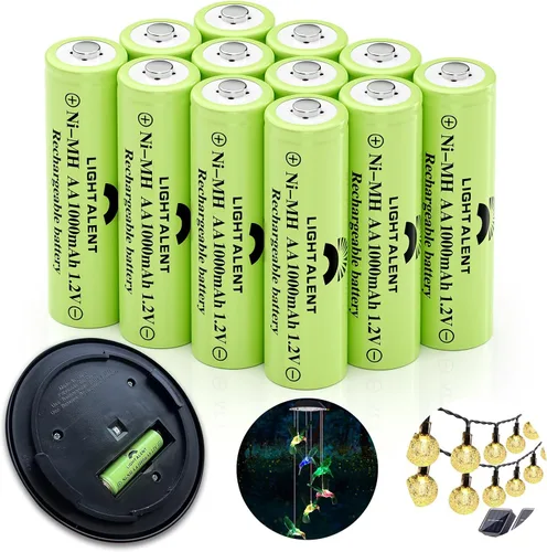 Vista 11 de Lightalent Pilas Recargables Ni-MH AA, Batería Precargada de Alta Capacidad Doble A 1.2V para Luces Solares Exteriores (AA-600mAh-12pack)