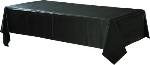 Vista 3 de Mantel de plástico negro azabache, 54 x 108 pulgadas (1 unidad), elegante esencial para eventos, perfecto para fiestas, bodas y ocasiones especiales