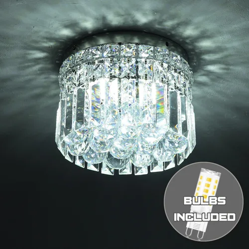 Vista 2 de Mini candelabro redondo moderno de cristal empotrado de 7.8 pulgadas, lámpara de techo de 4 luces G9 para armario, vestíbulo, pasillo, dormitorio