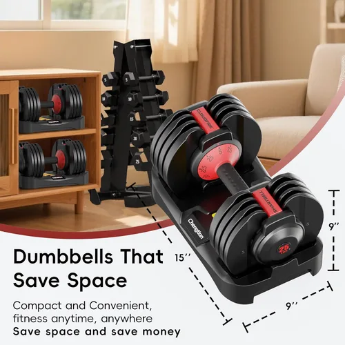 Vista 6 de New Upgraded Adjustable Dumbbell Set of 2 (52.5 lbs/25 lbs), 15/9 Weights Dumbbell Set with Safe Locking System, Quick Adjustable Dumbbells For Men