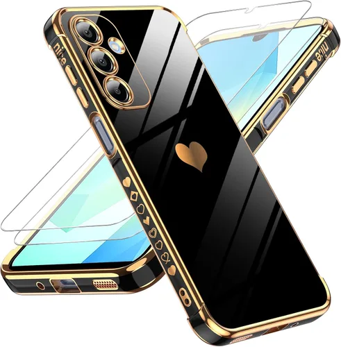 Vista 14 de LeYi Funda para Motorola-G 2025: Love Heart Plating Luxury, Negro