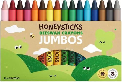Vista 10 de Honeysticks Crayones jumbo (paquete de 8) – Crayones no tóxicos – Cera de abeja 100% pura y colores de grado alimenticio – 8 colores brillantes