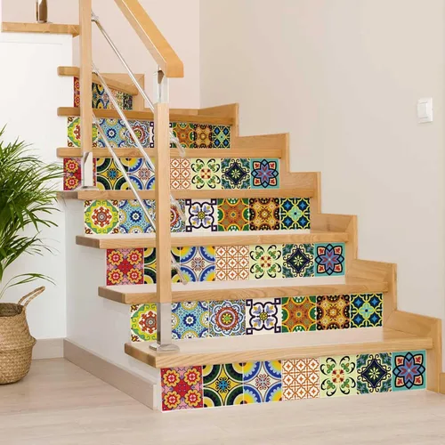 Vista 4 de Juego de 24 calcomanías para azulejos de salpicaduras en muro, azulejos tradicionales de Talavera, calcomanías para azulejos de baño y cocina