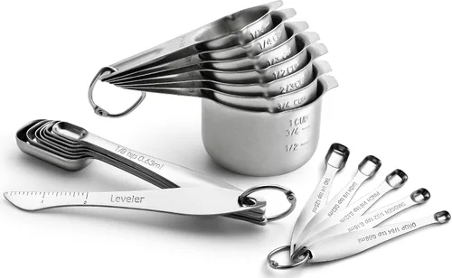 Vista 12 de Spring Chef - Juego de 6 cucharas medidoras apilables de acero inoxidable con nivelador Rectangular Metric Metal Teaspoon & Tablespoon Measuring