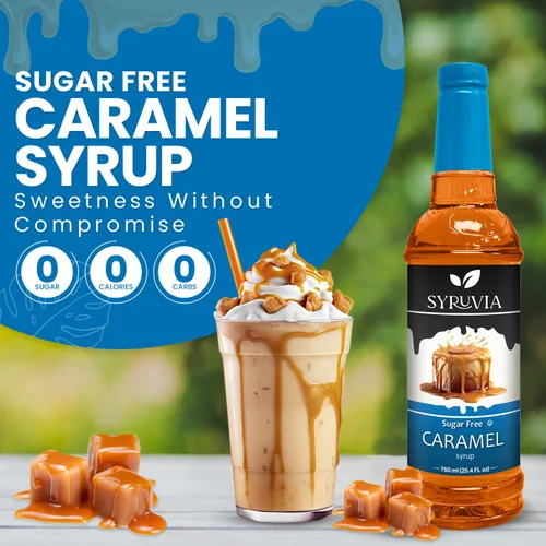 Vista 3 de Jarabe de café sin azúcar Syruvia, jarabe con sabor a caramelo para bebidas, lattes y postres – 25.4 fl oz