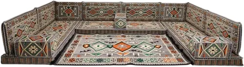 Vista 7 de arabicsofa Sofá en forma de U de estilo árabe para el suelo – Juego de Majlis hecho a mano – Sofá de estilo bohemio