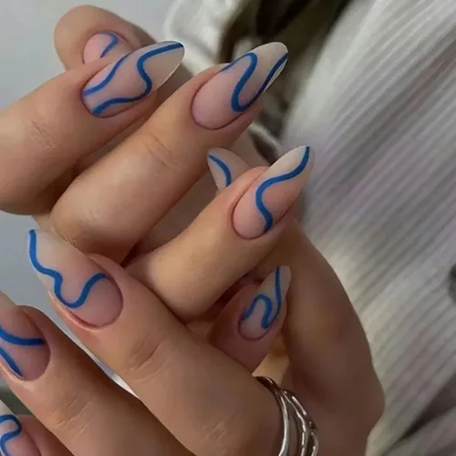 Vista 18 de Uñas postizas cortas francesas en forma de almendra con diseño de línea dorada y estampado de leopardo, uñas artificiales acrílicas de cobertura