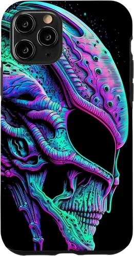 Vista 22 de iPhone 13 Pro Trippy Vaporwave Alien Head Skull Dripping Paint UFO Art Case