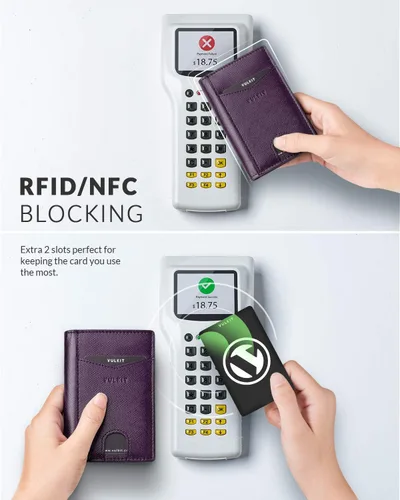 Vista 4 de VULKIT Billetera delgada con bolsillo frontal plegable con bloqueo RFID, minimalista, de cuero fino, tarjetero para tarjetas de crédito