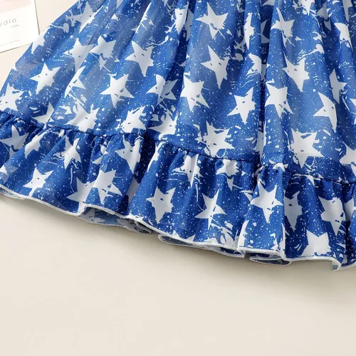 Vista 6 de Sanpersonlin Vestido de verano para niñas pequeñas, vestido de bandera americana, 4 de julio, estrellas y rayas, vestidos de princesa de gasa
