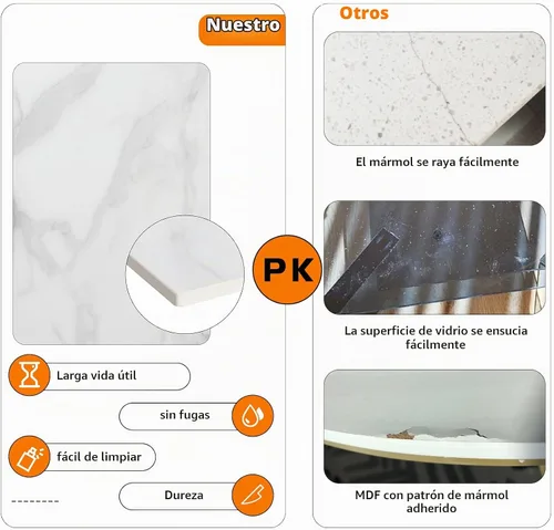 Vista 6 de Wisfor Mesa de centro de mármol para sofá de mesa: mesa central redonda de piedra sinterizada blanca de 2 niveles con Fram negro para sala de estar
