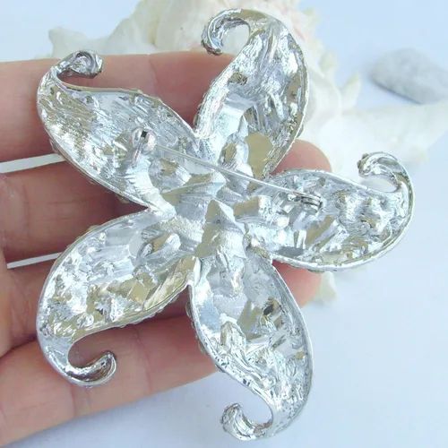 Vista 4 de Sindary Charming 3.15" Austrian Crystal Starfish Brooch Pin Pendant BZ4824