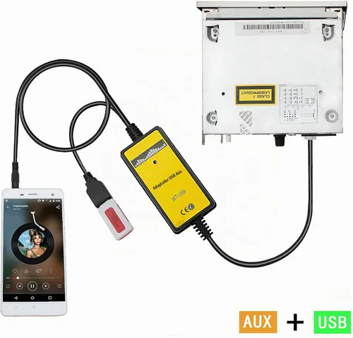 Vista 3 de Cable USB y AUX estéreo para coche, cambiador de CD MP3, compatible