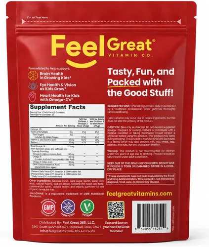 Vista 9 de Feel Great Vitamins Omega 3 for Kids DHA Gummies, 25 Daily Packs