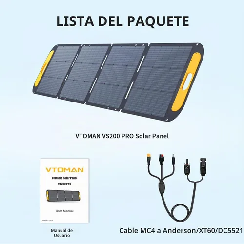 Vista 9 de VTOMAN VS200 Pro Panel solar portátil de 200 W 48 V, 23 % de eficiencia, panel solar plegable con impermeabilidad IP67 y adaptadores MC-4 Anderson