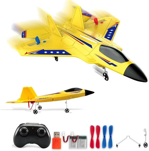Vista 16 de Avión RC, avión RC F22 listo para volar, avión de control remoto de 2.4 GHz, avión de control remoto de 2 canales, juguete de aviones RC para niños