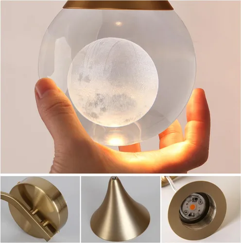 Vista 7 de Aplique de pared de luna para interiores, lámpara de pared de cristal, moderna, regulable, luz LED de pared para dormitorio, baño, sala de estar