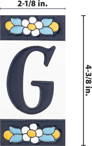 Vista 4 de Sevillano Flora Address Letters G - Azulejo de cerámica para pared, 2-1/8" x 4-3/8