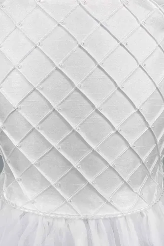 Vista 4 de Swea Pea & Lilli Vestido de comunión Shantung blanco con corpiño escondido y detalles de perlas