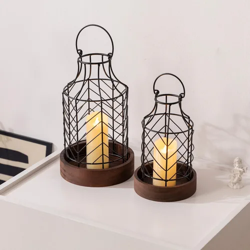 Vista 2 de Faroles decorativos para interiores, rústico, para velas, 2 unidades, metal