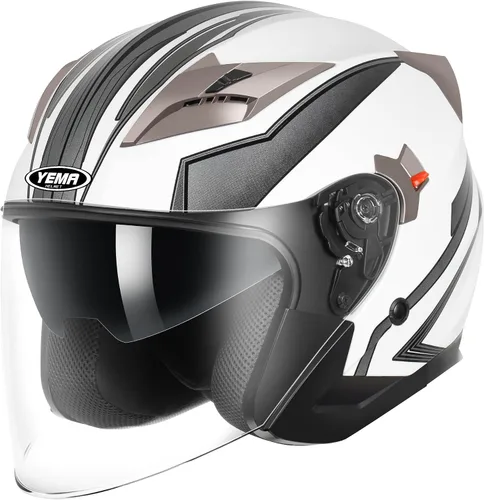 Vista 10 de YEMA Open Face Motorcycle Helmets, DOT Approved 3/4 Moped Helmet Dual Visor Quick Release Buckle, Helmets for Adults Motorcycle Men Women Helmets
