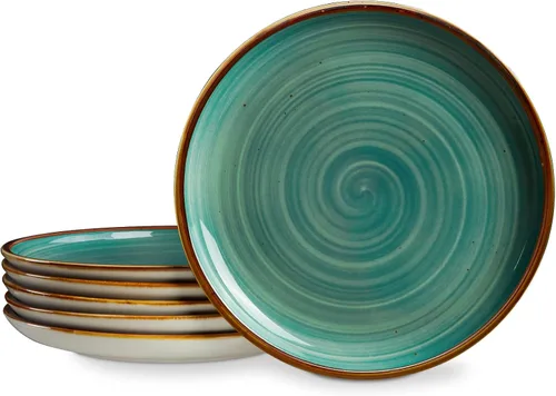Vista 10 de Platos de cena de porcelana ONEMORE de 8.5 pulgadas, platos de postre y ensalada de cerámica con salpicaduras, juego de 4 platos para servir, aptos