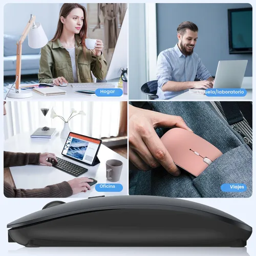 Vista 7 de SUNGI Ratón Bluetooth para laptop, MacBook, iPad, Android, PC, recargable, silencioso, inalámbrico, compatible con Windows/Linux/Tablet, negro