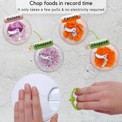Vista 3 de Picador Brieftons Quickpull. Picador de alimentos: poderoso cortavegetales/picadora/licuadora manual para trocear frutas, verduras, frutos secos