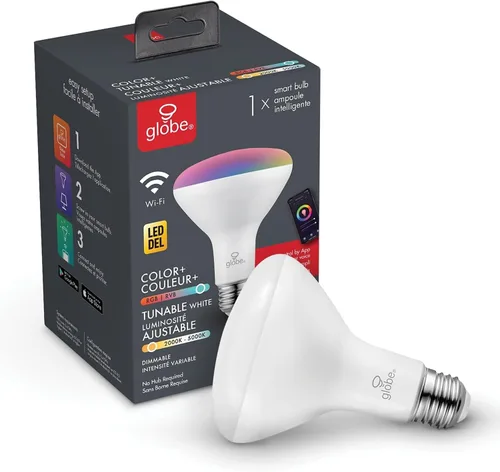 Vista 7 de Globe Electric Bombilla LED inteligente Wi-Fi de 10 vatios (equivalente a 65 W), multicolor, RGB sintonizable, blanco esmerilado, no requiere