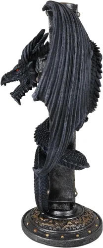 Vista 3 de Ebros Gift Fantasía medieval Bahamut Demon Guardian Altar Drake Dragón Enrollado En Celta Nudo Cruz Crucifijo Taper Candleholder Desktop Figurine
