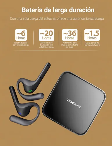 Vista 7 de Timekettle W4 Pro - Audífonos intérprete AI, traducción bidireccional de voz en tiempo real, más de 50 idiomas, traductor Bluetooth de video y Gris
