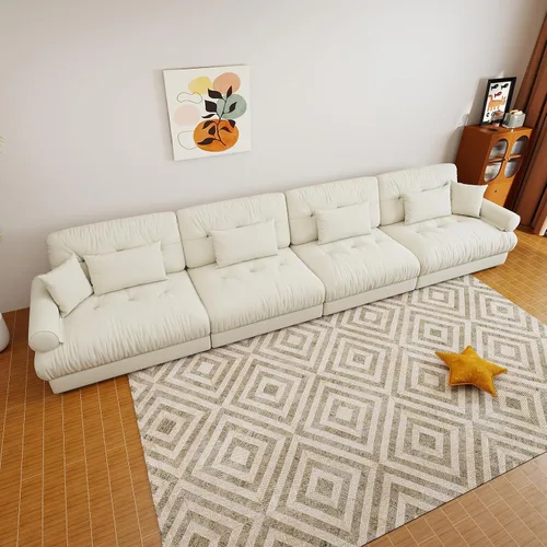 Vista 110 de Sofá modular de gran tamaño de 94 pulgadas, sofás seccionales grandes de color beige y blanco para sala de estar, juego de sofá de terciopelo, sofás