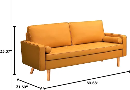 Vista 2 de Container Furniture - Sofá de piel sintética para la sala de estar moderna con cojines extraíbles y patas de madera maciza, sofá estilo lujoso