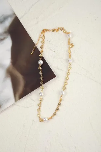Vista 7 de Cowlyn Pearl Choker Dainty Adjustable Necklace 18K Gold Plated Cultured Barque Pearl Tiny Chain Delicate Mother's Valentine Jewelry for Women Girls