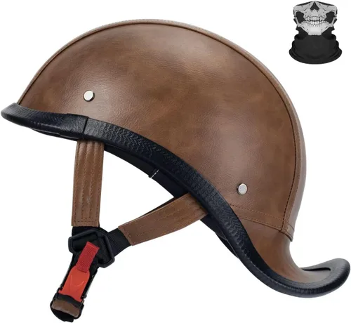 Vista 9 de Casco de Motocicleta de Cuero Retro de Media Cara para Adultos Hombres Mujeres, Cascos Estilo Gorra de Béisbol Aprobados por DOT, Cascos Vintage