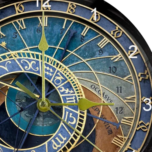 Vista 2 de LORVIES Reloj astronómico de Praga, silencioso, sin tictac, acrílico, decorativo, de 10 pulgadas, reloj redondo para oficina en casa y escuela