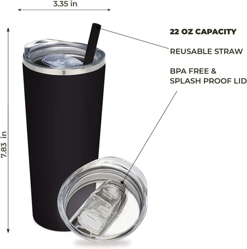 Vista 5 de Vaso de acero inoxidable aislado al vacío con tapa y pajita, taza temática de gatos para amantes de los gatos, taza para mamá y gato, taza