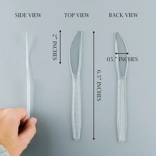 Vista 2 de Plasticpro Cuchillos de plástico transparente, cubiertos desechables, utensilios de peso medio, 300