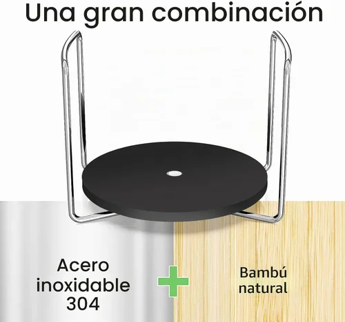 Vista 3 de Organizador de Platos para Cajón de Cocina - Estantes de Platos de Bambú para Encimera de Cocina, Organizador de Platos y Cuencos de Acero Negro-2s