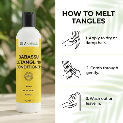Vista 8 de OBIA Naturals Acondicionador desenredante Babassu, 8 onzas Vegan, coconut-free formula with avocado oil. Ideal for hydrating curly, coily and low