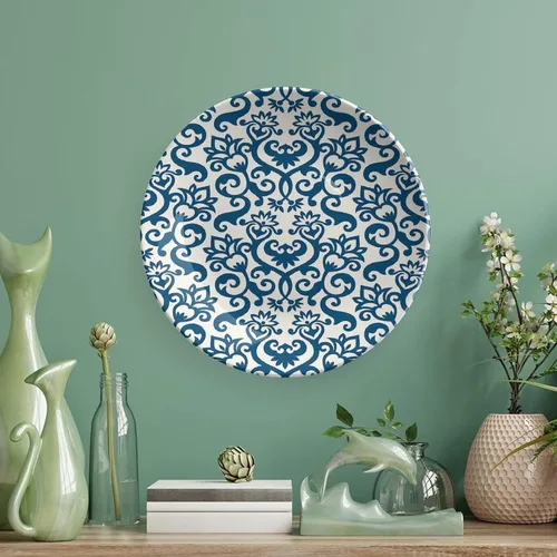 Vista 5 de XISUNYA Plato decorativo de 6 pulgadas, cerámica abstracta, flores ornamentales florales antiguas de damasco, azulejos curvos, impresión artística