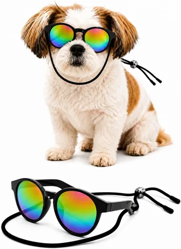 Vista 5 de G014 Retro 80s - Gafas de sol para perros y mascotas, taza de té, juguete de raza pequeña a mediana (12-25 libras, negro)