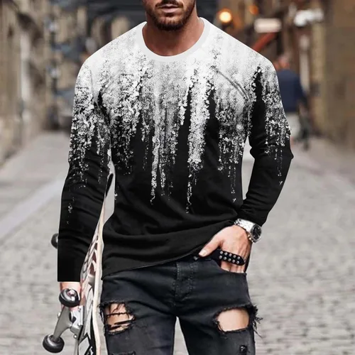 Vista 2 de Graffiti Tops Primavera Camisas de manga larga para hombre 2024 Camiseta atlética casual camiseta camiseta clásica cuello redondo jersey tela