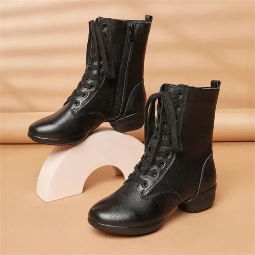 Vista 4 de Zapatos de jazz para mujer, con cordones, para bailar, caminar, tenis de baile modernos con suela dividida