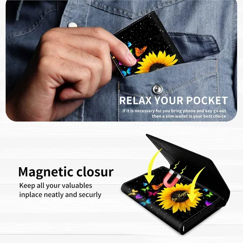 Vista 4 de DEGDFSGR Funda de aluminio para tarjetas de crédito, funda de cuero de primera calidad, bolsillo frontal, triple con bloqueo RFID, ranura