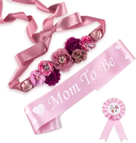 Vista 10 de Juego de decoraciones de baby shower con banda de texto en inglés "Mom to Be", regalo de fiesta de revelación de género para futuros padres