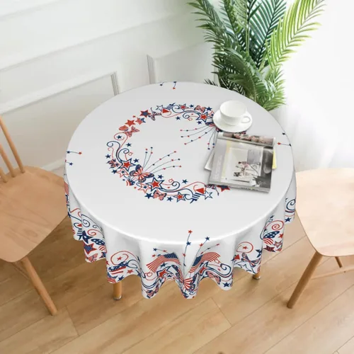 Vista 6 de Giwawa Mantel de Mesa Redondo con Bandera de EE. UU., Mantel Americano con Estrellas, Mariposas, Círculo, 152 cm. Mantel del 4 de julio, Día