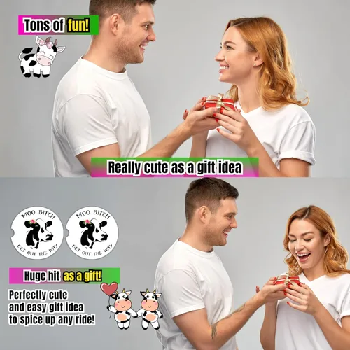 Vista 6 de Posavasos de vaca para coche para portavasos - 2 unidades, lindos accesorios de vaca para mujer con estampado de vaca, divertidos artículos de vacas