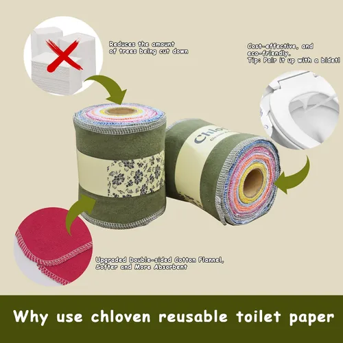 Vista 7 de Chloven Rollo de papel higiénico reutilizable lavable, paquete de 48 toallas de tela de algodón, toallitas absorbentes enrollables, pañuelos