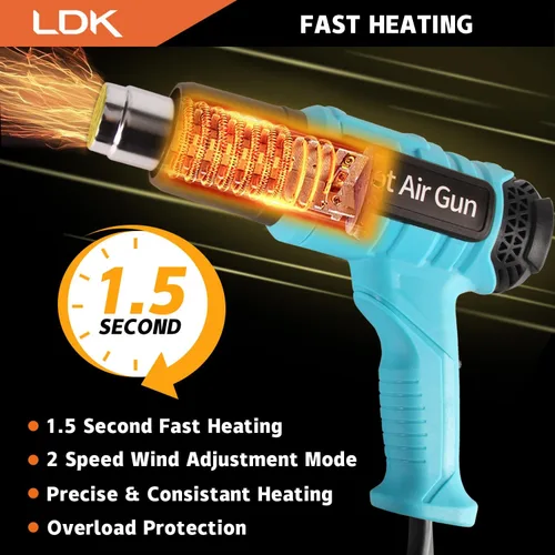 Vista 3 de LDK Pistola de calor, pistola de calefacción de control de temperatura variable de 140 °F a 1100 °F, kit de pistola de aire caliente resistente